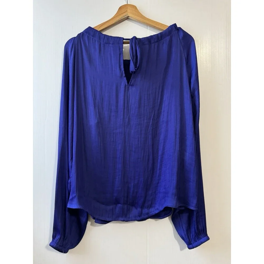 NEW Gap Long Sleeve Silky Bow Back Top Bright Cobalt Sz M Womens